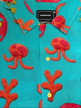 Dumbgood Sponge Bob Square Pants Shirt  Tropical Teal Coral Anchors Size Medium